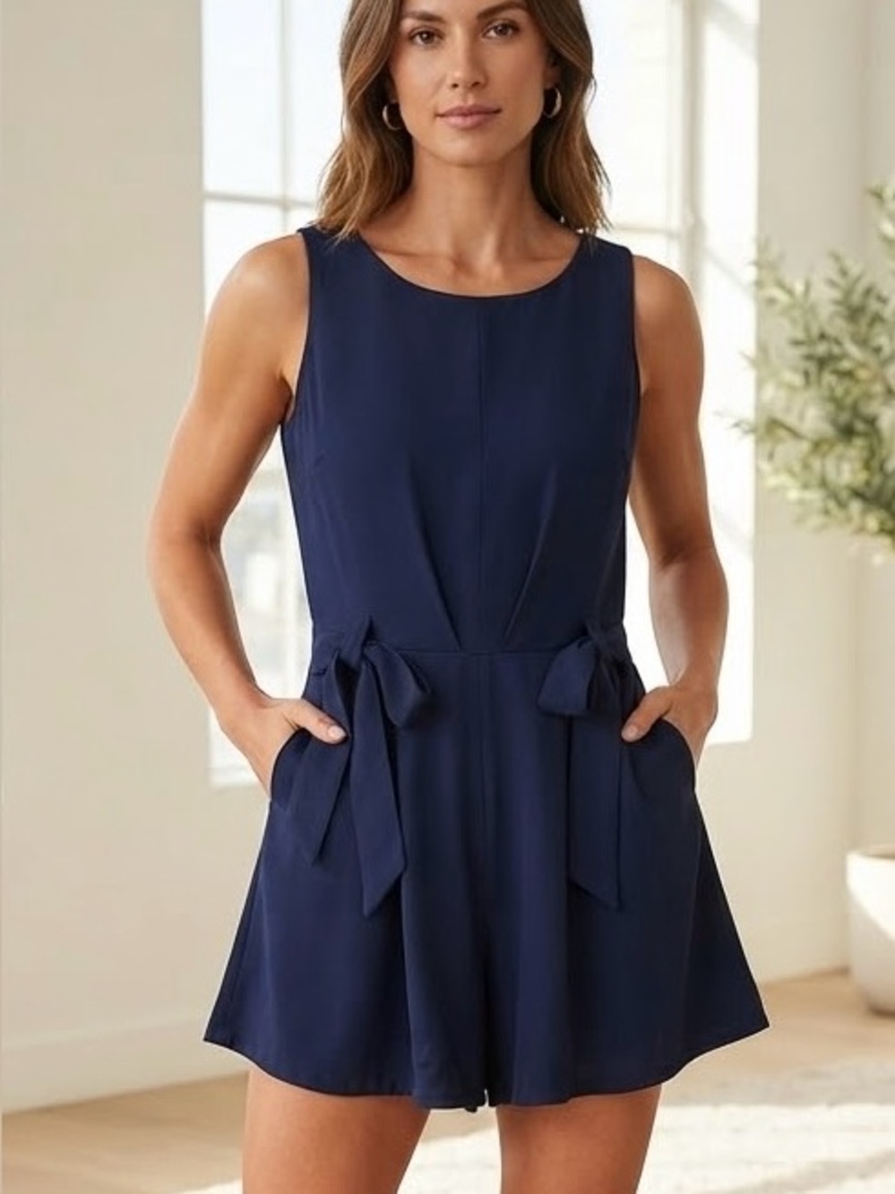 Forme Navy Blue Tie-Waist Sleeveless Romper Size XS - 080